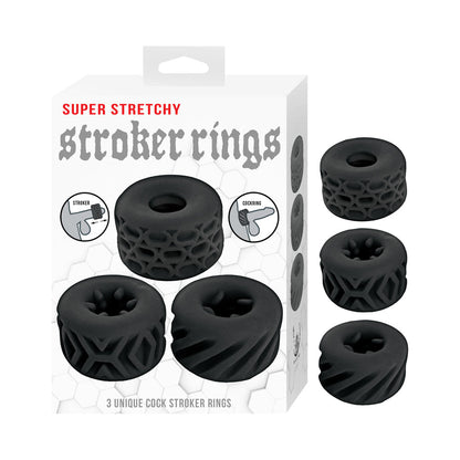 NASSTOYS - ANÉIS DE ESTIMULAÇÃO SUPER ELÁSTICOS EMBALAGEM DE 3 PRETO