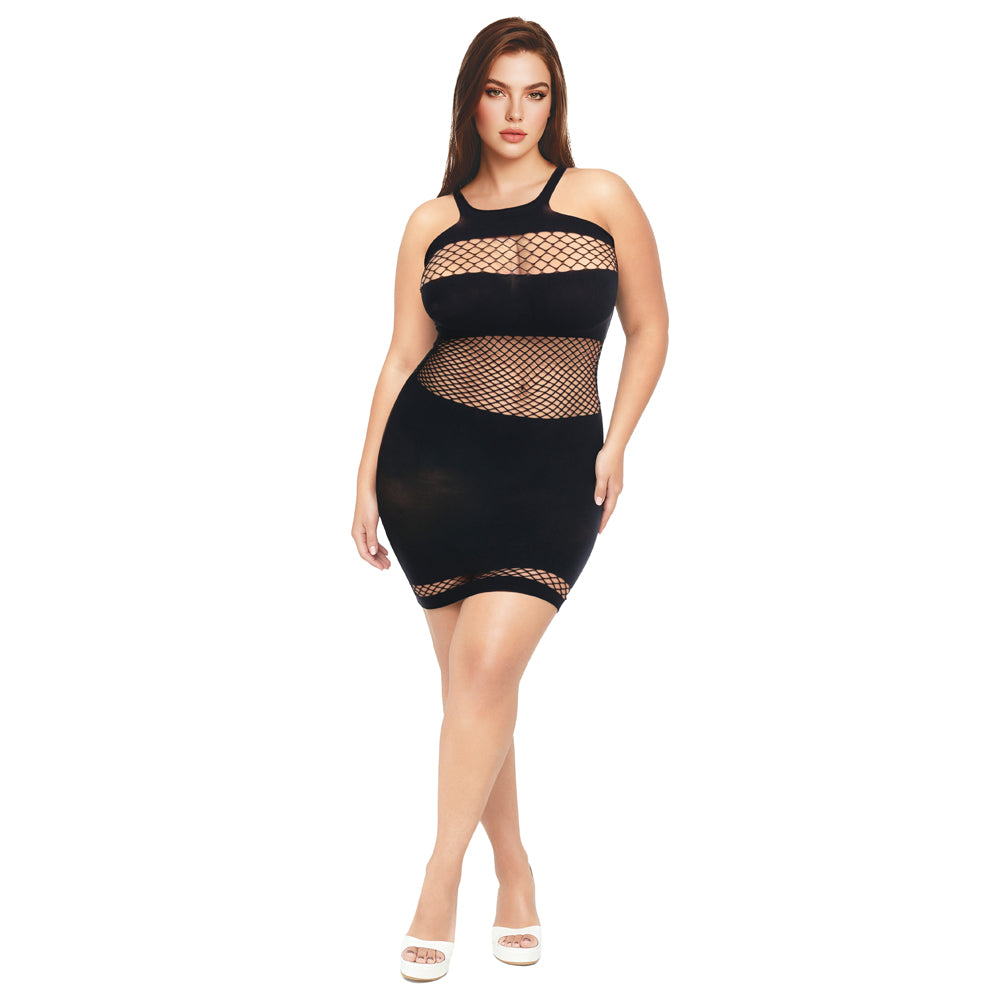 ME YOU US SIGNATURE - VESTIDO MINI DE REDE PRETO ME YOU US, TAMANHO QUEEN