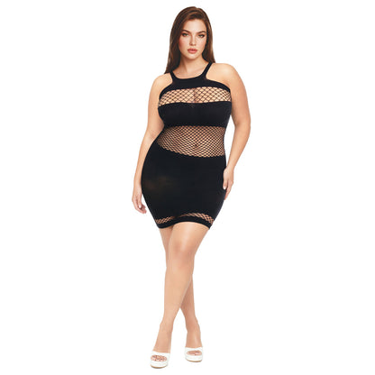 ME YOU US SIGNATURE - VESTIDO MINI DE REDE PRETO ME YOU US, TAMANHO QUEEN