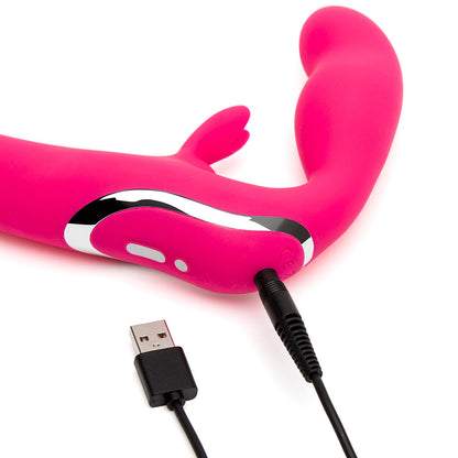 HAPPY RABBIT - VIBRATING STRAPLESS STRAP-ON PINK