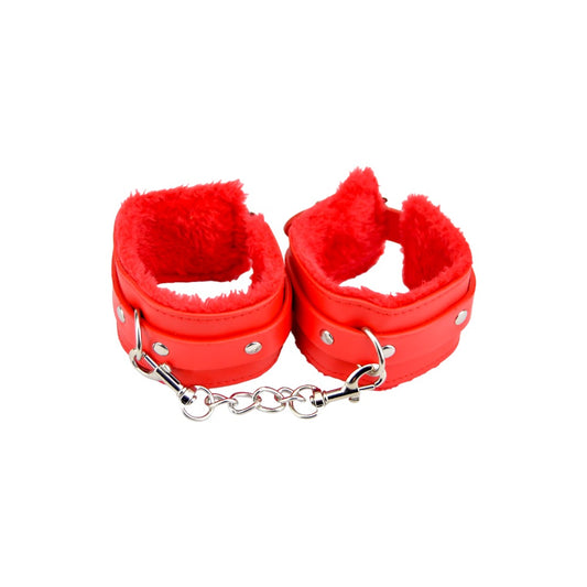 BOUND TO PLEASE - FURRY PLUSH WRIST CUFFS RED