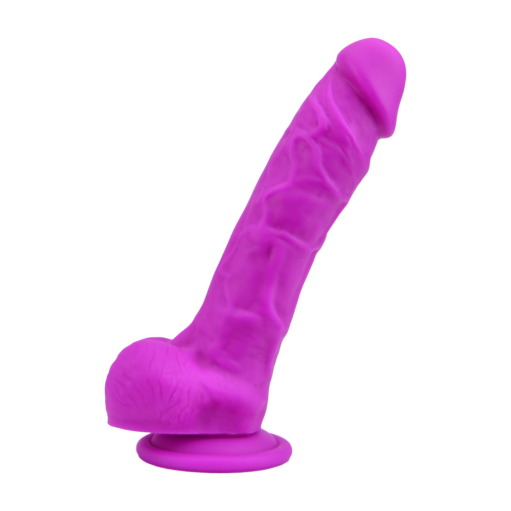 LOVING JOY - 8 INCH REALISTIC SILICONE DILDO WITH SUCTION CUP AND BALLS PURPLE