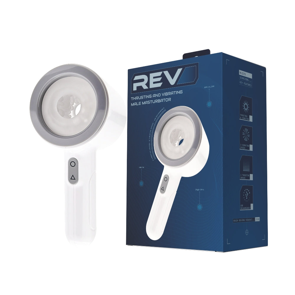 REV - THRUSTING AND VIBRATING OPEN ENDED MALE MASTURBATOR
