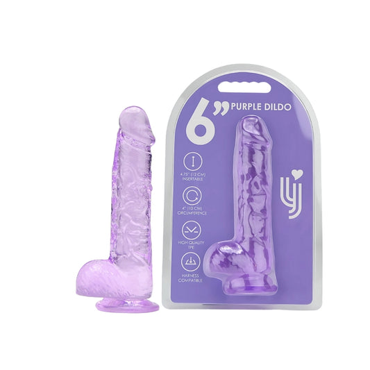 LOVING JOY - 6 INCH DILDO WITH BALLS PURPLE