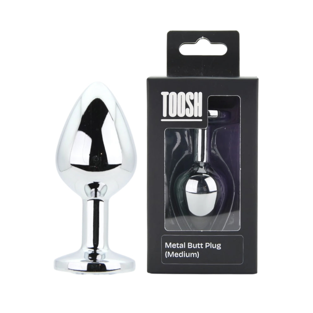 TOOSH - SILVER METAL BUTT PLUG MEDIUM CLEAR STONE