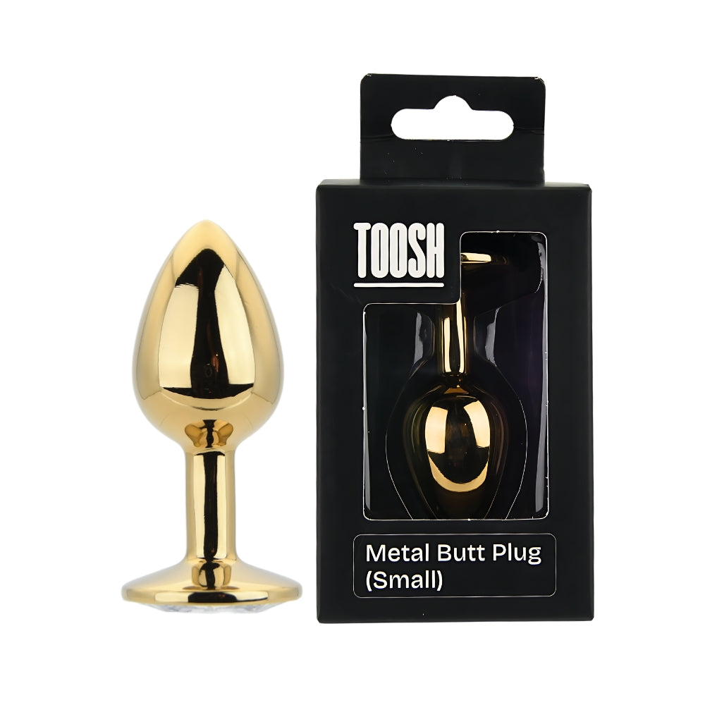 TOOSH - GOLD METAL BUTT PLUG SMALL CLEAR STONE