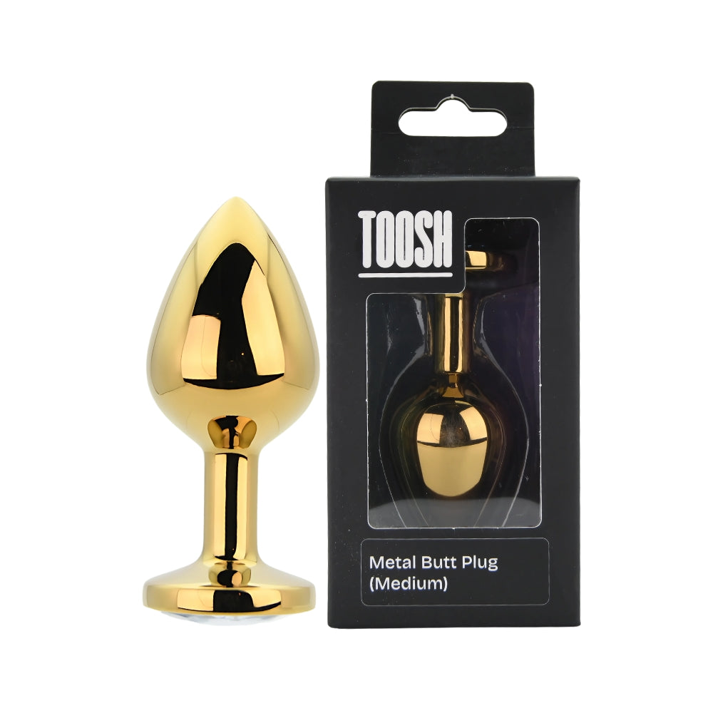 TOOSH - GOLD METAL BUTT PLUG MEDIUM CLEAR STONE