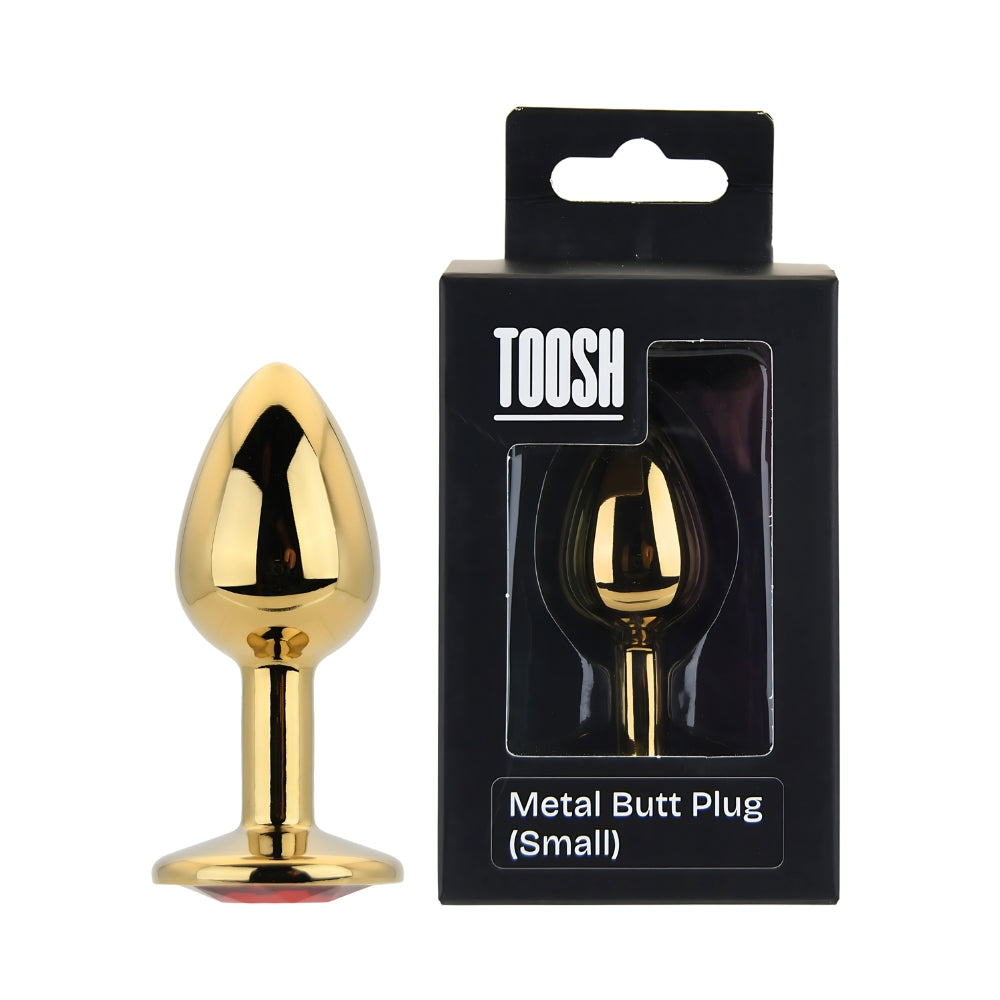 TOOSH - GOLD METAL BUTT PLUG SMALL RED STONE