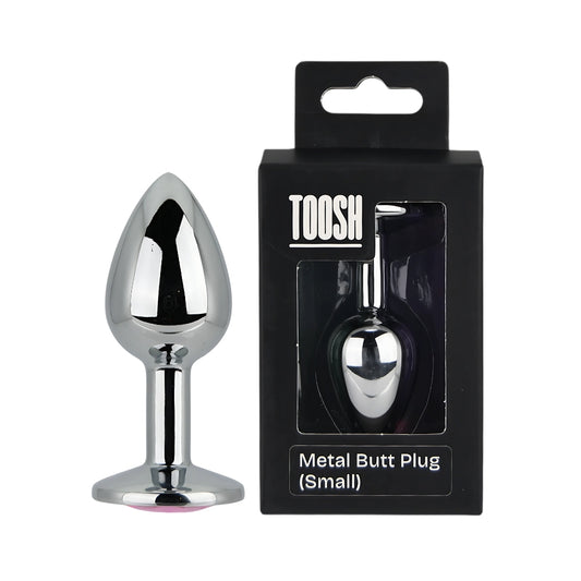 TOOSH - SILVER METAL BUTT PLUG SMALL PINK STONE