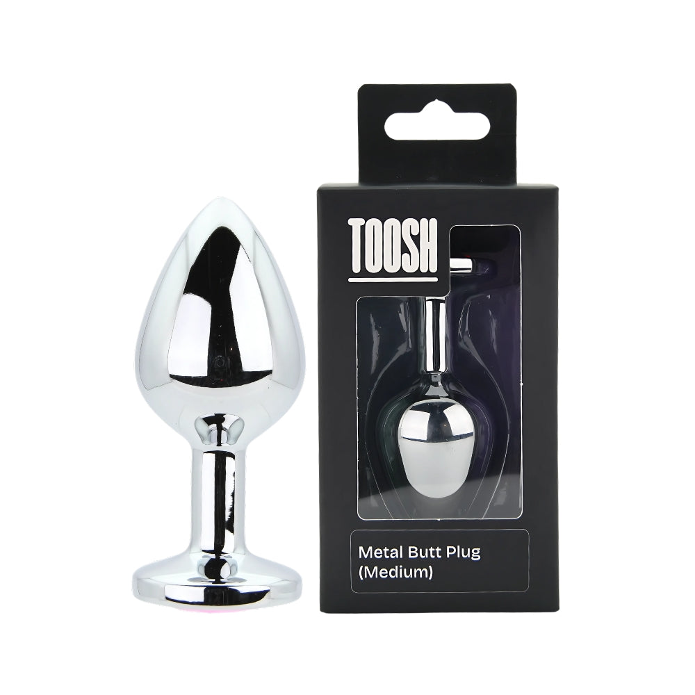 TOOSH - SILVER METAL BUTT PLUG MEDIUM PINK STONE