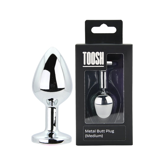 TOOSH - SILVER METAL BUTT PLUG MEDIUM PINK STONE