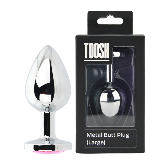 TOOSH - SILVER METAL BUTT PLUG LARGE PINK STONE