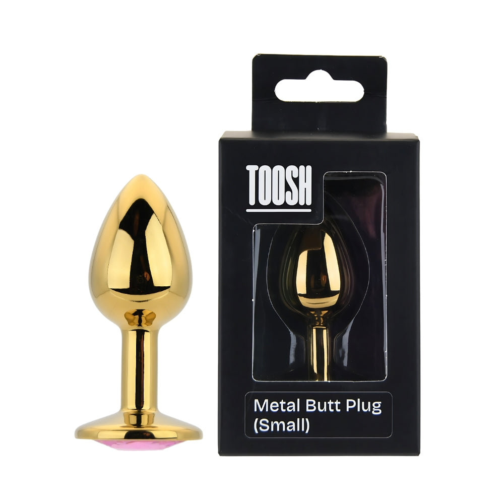 TOOSH - GOLD METAL BUTT PLUG SMALL PINK STONE