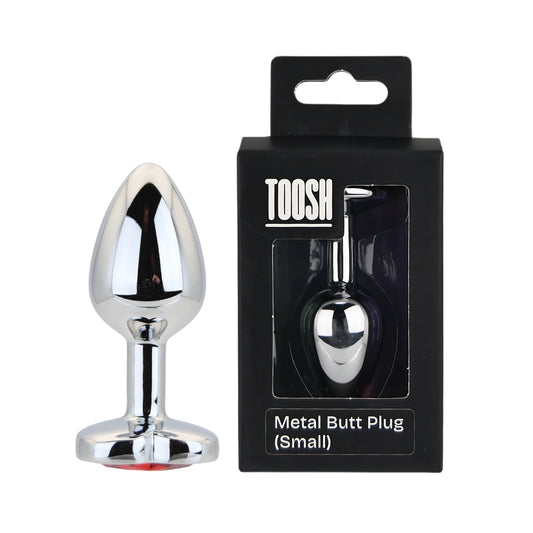 TOOSH - HEART SHAPED SILVER BUTT PLUG WITH RED STONE SMALL