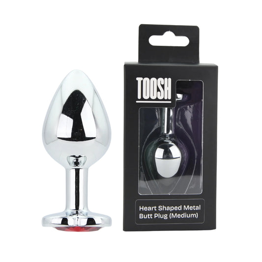 TOOSH - HEART SHAPED SILVER WITH RED STONE MEDIUM