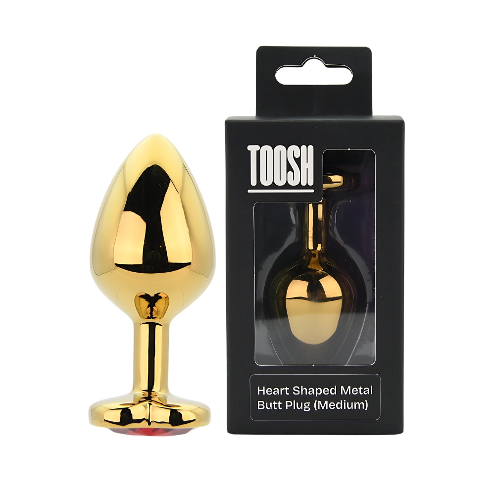 TOOSH - HEART SHAPED GOLD WITH RED STONE MEDIUM