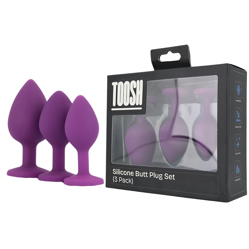 TOOSH - SILICONE BUTT PLUG PURPLE SET OF 3 CLEAR STONE