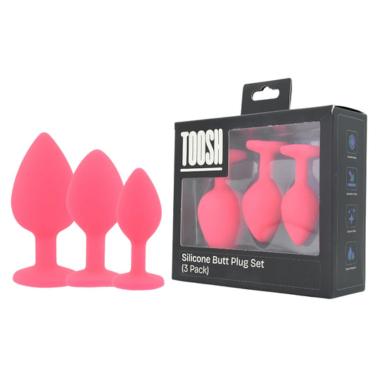 TOOSH - SILICONE BUTT PLUG PINK SET OF 3 CLEAR STONE