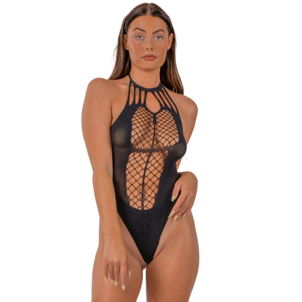 LACE - BY LJ STRAPPY HALTER TEDDY BLACK