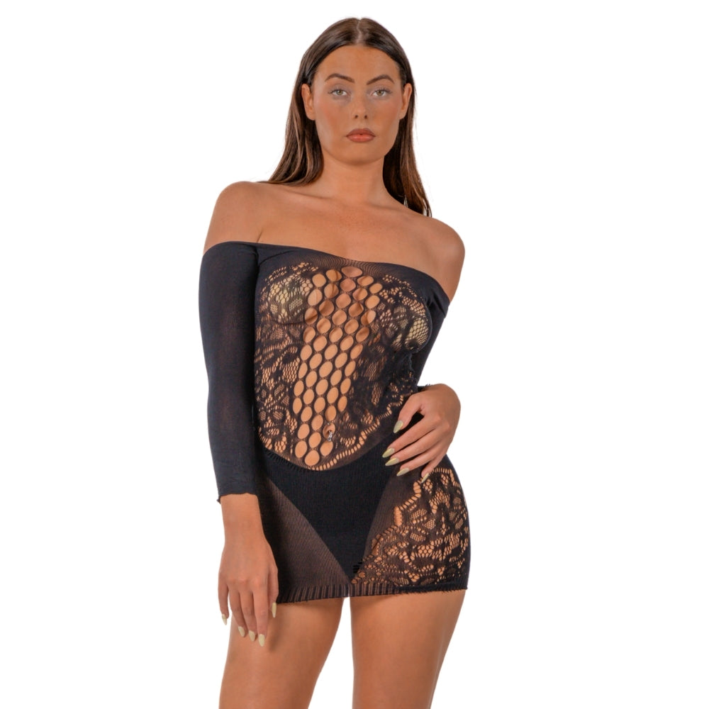 LACE - BY LJ OFF THE SHOULDER MINI DRESS BLACK