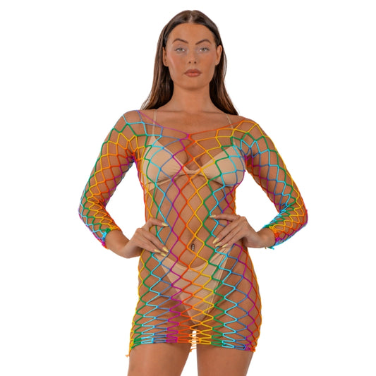 LACE - BY LJ RAINBOW LONG SLEEVED MINI DRESS