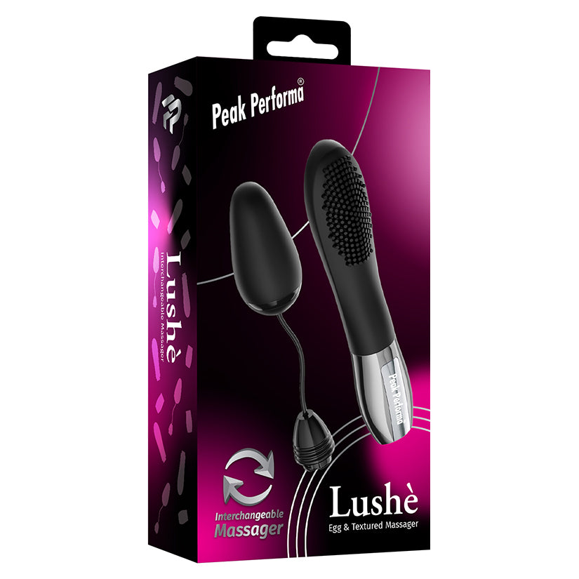 PEAK PERFORMA - MASSAJADOR LUSHE EGG COM ACESSÓRIOS TEXTURIZADOS INTERMUTÁVEIS PRETO