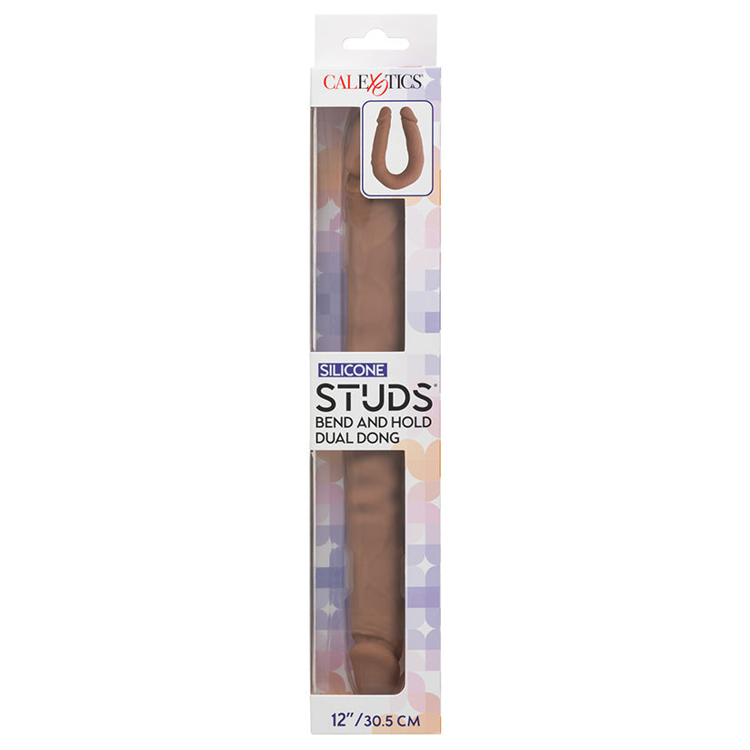 CALEXOTICS - SILICONE STUDS BEND AND HOLD DUAL DONG BROWN 12 IN.