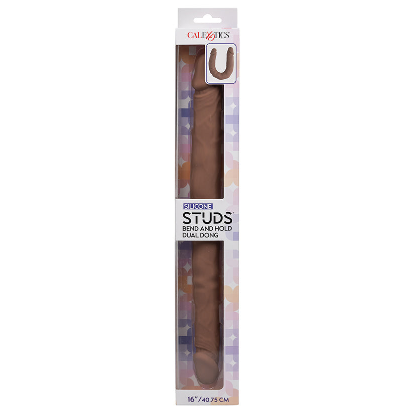 CALEXOTICS - SILICONE STUDS BEND AND HOLD DUAL DONG BROWN 16 IN.