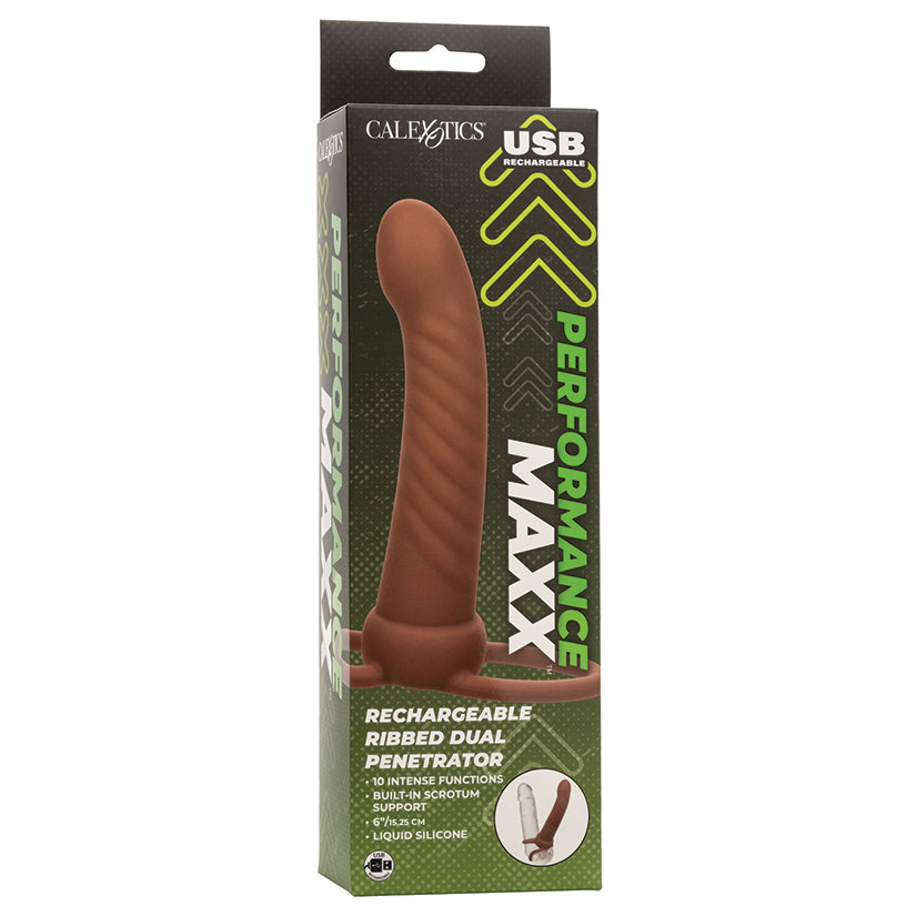 CALEXOTICS - PERFORMANCE MAXX RECHARGEABLE RIBBED DUAL PENETRATOR BROWN