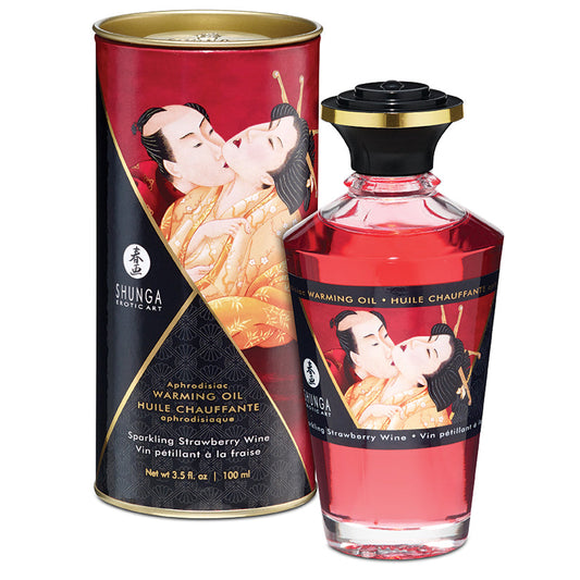 SHUNGA - APHRODISIAC WARMING OIL SPARKLING STRAWBERRY WINE 3.5 OZ.