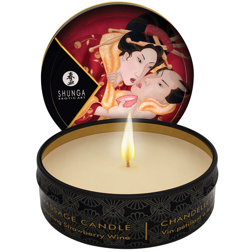 SHUNGA - MINI MASSAGE CANDLE SPARKLING STRAWBERRY WINE 1 OZ.