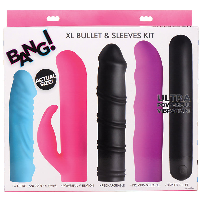 XR BRANDS - BANG! KIT DE VIBRADOR BULLET 4 EM 1 XL COM 3 VELOCIDADES E MANGA