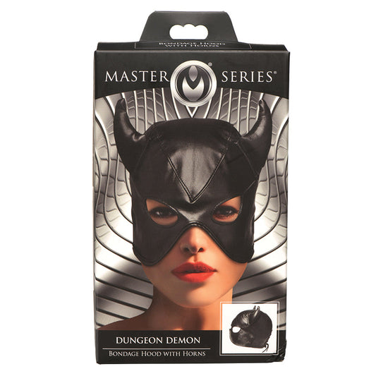 XR BRANDS - MASTER SERIES DUNGEON DEMON BONDAGE HOOD WITH HORNS