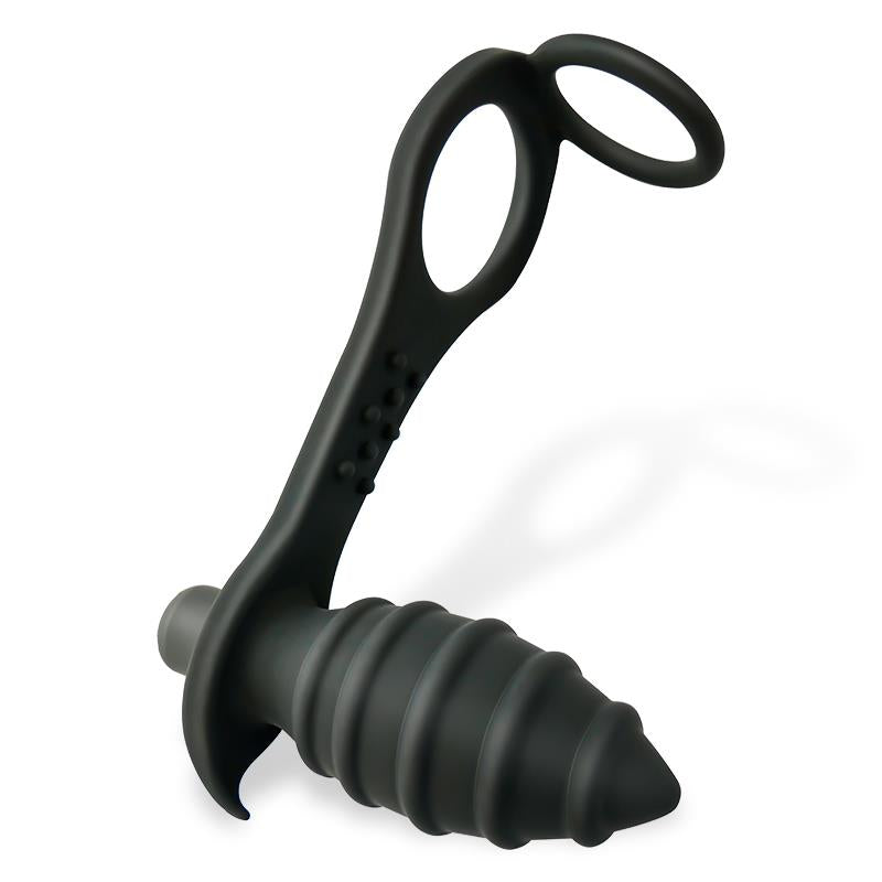 AFTERDARK - AKSTEN PLUG ANAL CON VIBRACIÓN Y ANILLO PARA TESTÍCULOS