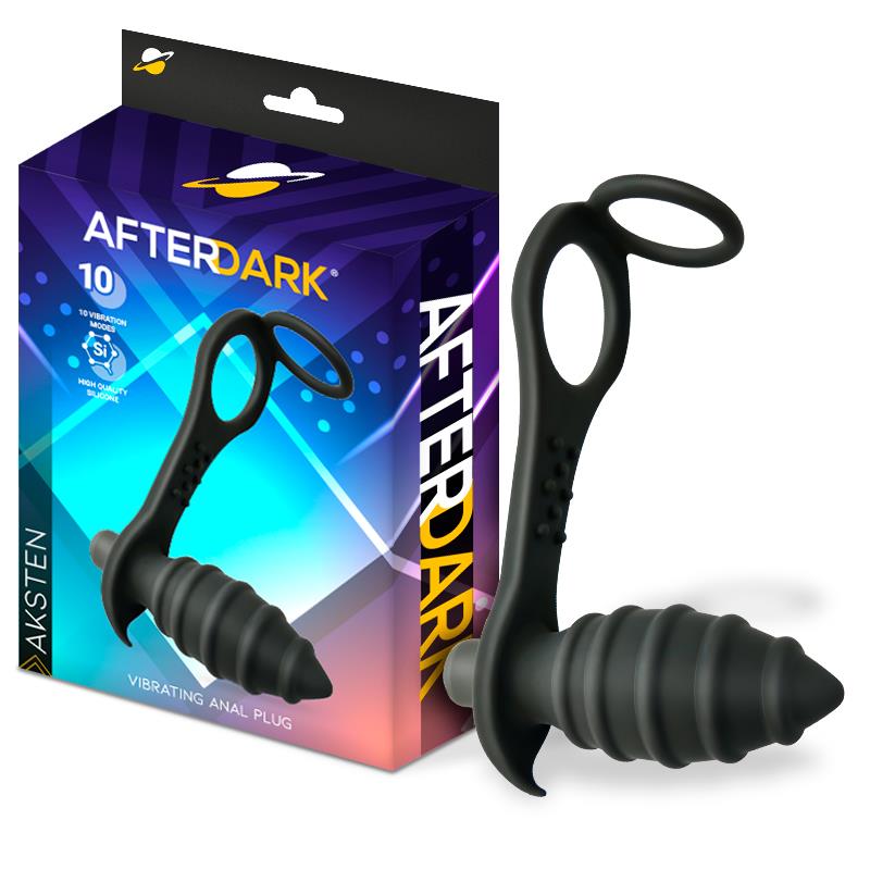 AFTERDARK - AKSTEN PLUG ANAL CON VIBRACIÓN Y ANILLO PARA TESTÍCULOS