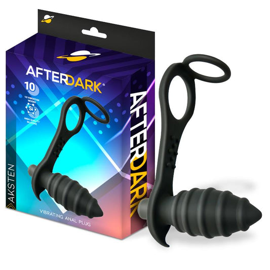 AFTERDARK - AKSTEN PLUG ANAL CON VIBRACIÓN Y ANILLO PARA TESTÍCULOS