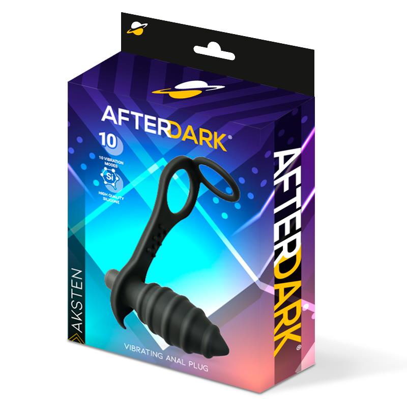 AFTERDARK - AKSTEN PLUG ANAL CON VIBRACIÓN Y ANILLO PARA TESTÍCULOS
