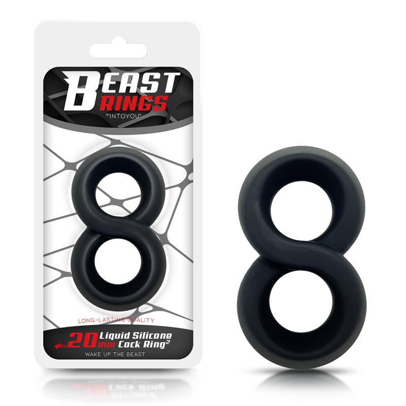 BEAST RINGS - ANILLO DOBLE PARA EL PENE 100% SILICONA LÍQUIDA 2 CM NEGRO