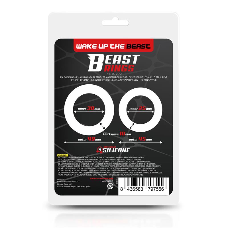 BEAST RINGS - ANILLO DOBLE PARA EL PENE SILICONA SOLIDA 2.5 / 3 CM