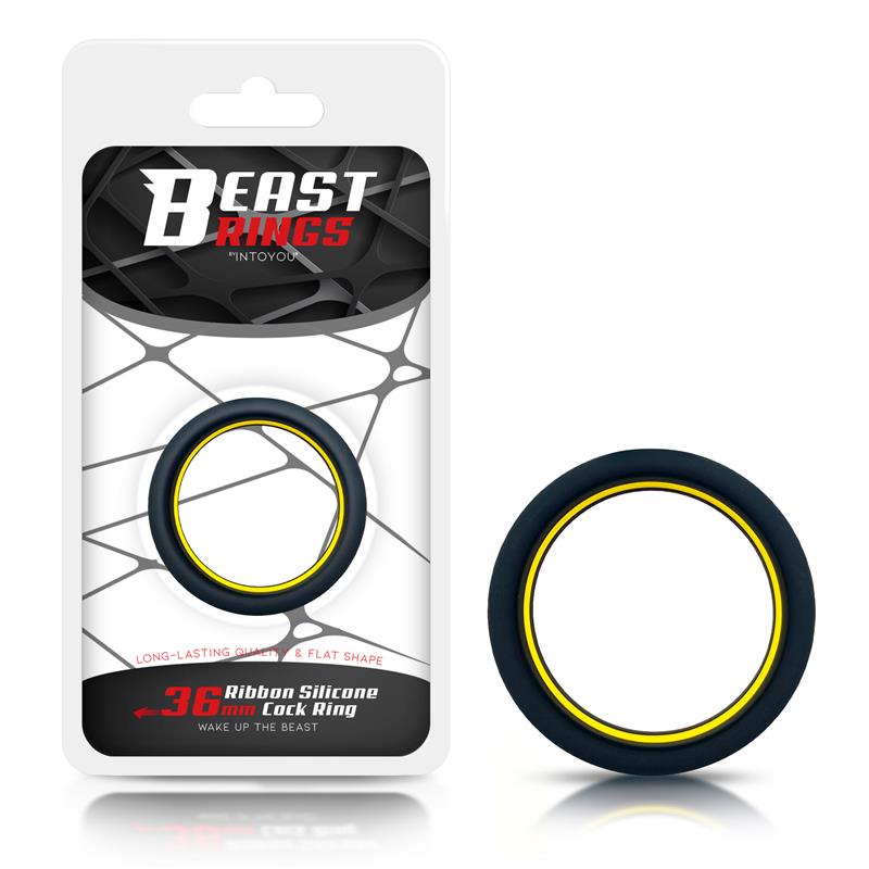 BEAST RINGS - ANILLO PARA EL PENE 100% SILICONA SÓLIDA 3.6 CM AMARILLO Y NEGRO