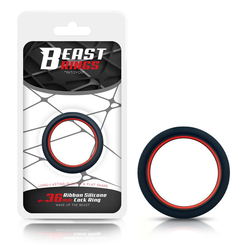BEAST RINGS - ANILLO PARA EL PENE 100% SILICONA SÓLIDA 3.6 CM ROJO Y NEGRO