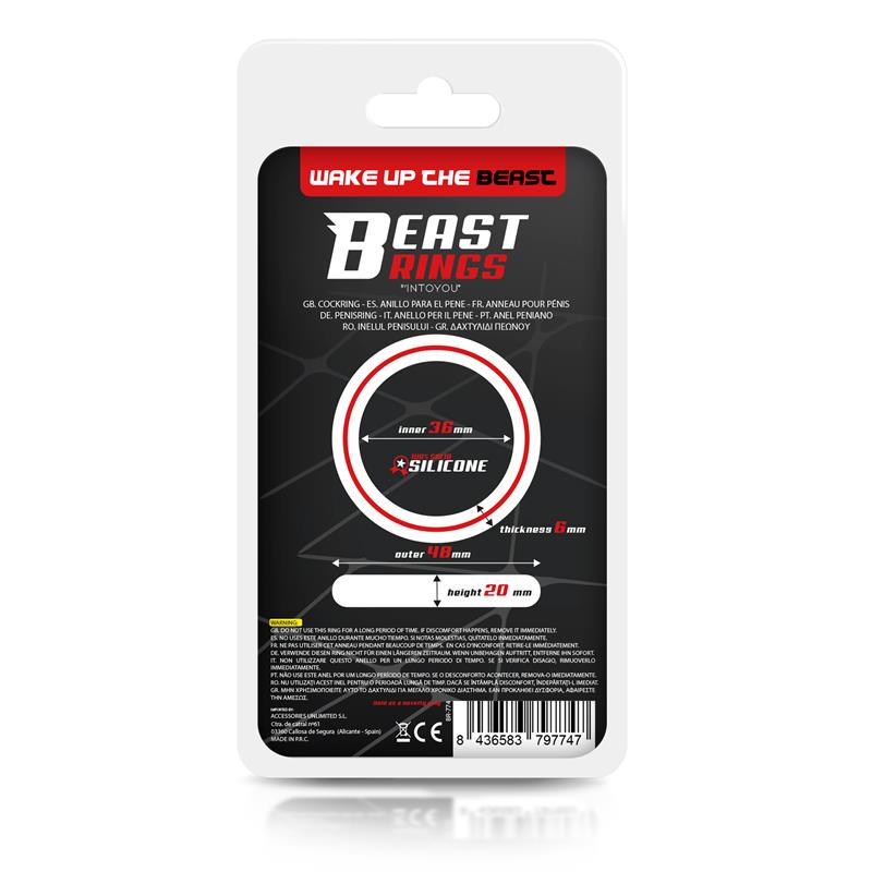 BEAST RINGS - ANILLO PARA EL PENE 100% SILICONA SÓLIDA 3.6 CM ROJO Y NEGRO