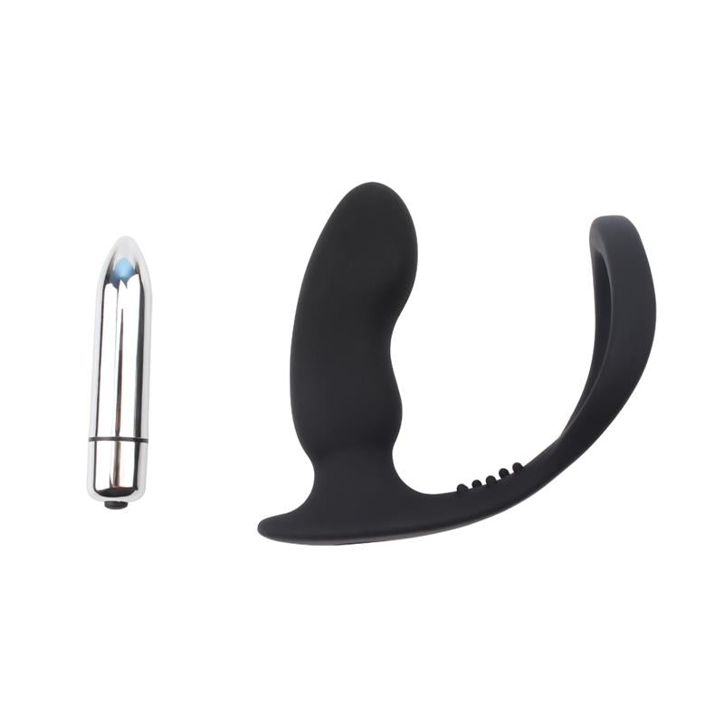 CHISA - ANILLO PARA EL PENE CON PLUG ANAL NEGRO