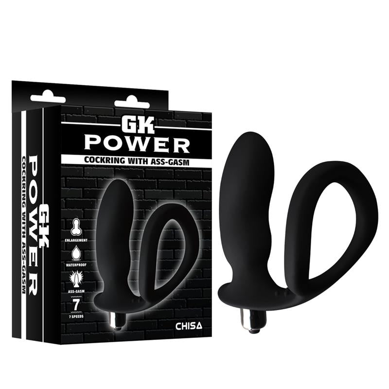 CHISA - ANILLO PARA EL PENE CON PLUG ANAL NEGRO