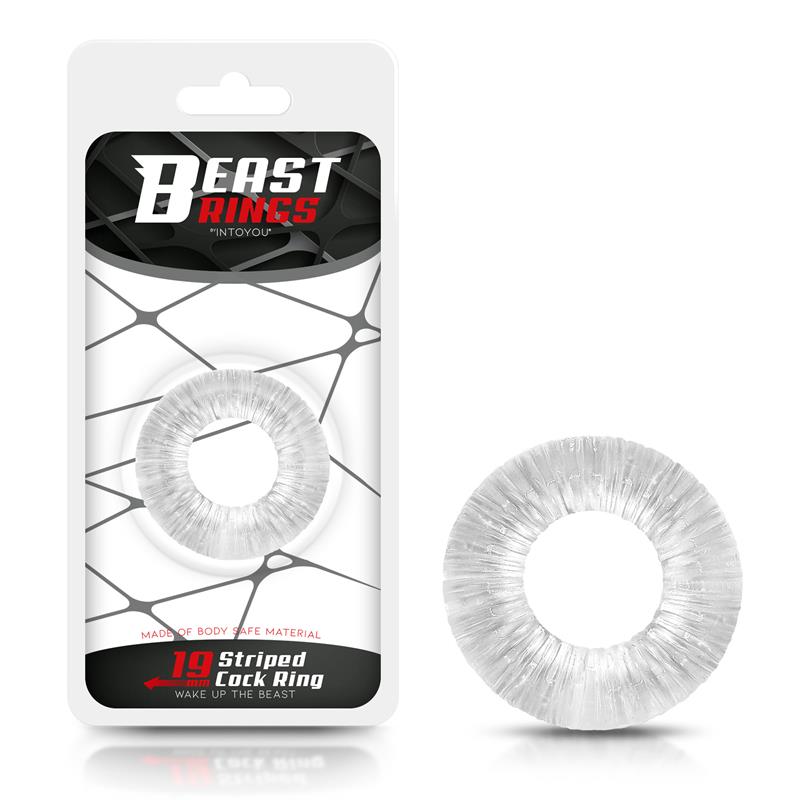 BEAST RINGS - ANILLO PARA EL PENE STRIPED SÚPER FLEXIBLE 1.9 CM TRANSPARENTE