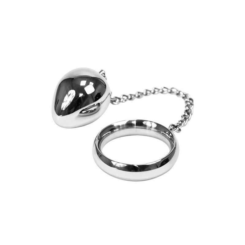 BONDAGE PLAY - ANILLO PENE CON HUEVO ANAL ACERO INOX 40MM