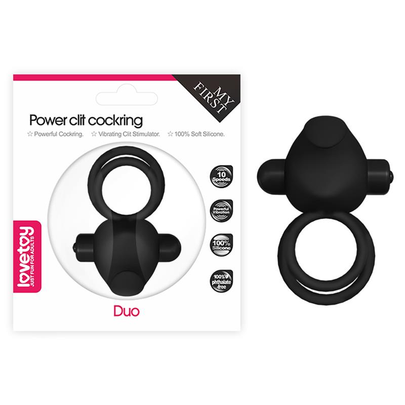 LOVETOY - ANILLO VIBRADOR DOBLE POWER CLIT DUO NEGRO