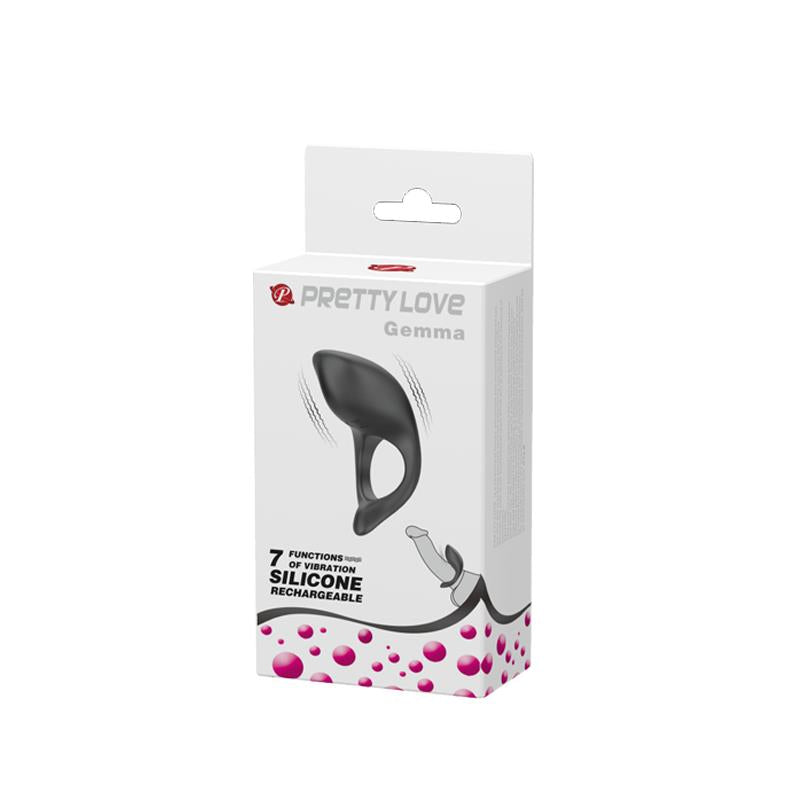 PRETTYLOVE - ANILLO VIBRADOR GEMMA USB SILICONA NEGRO