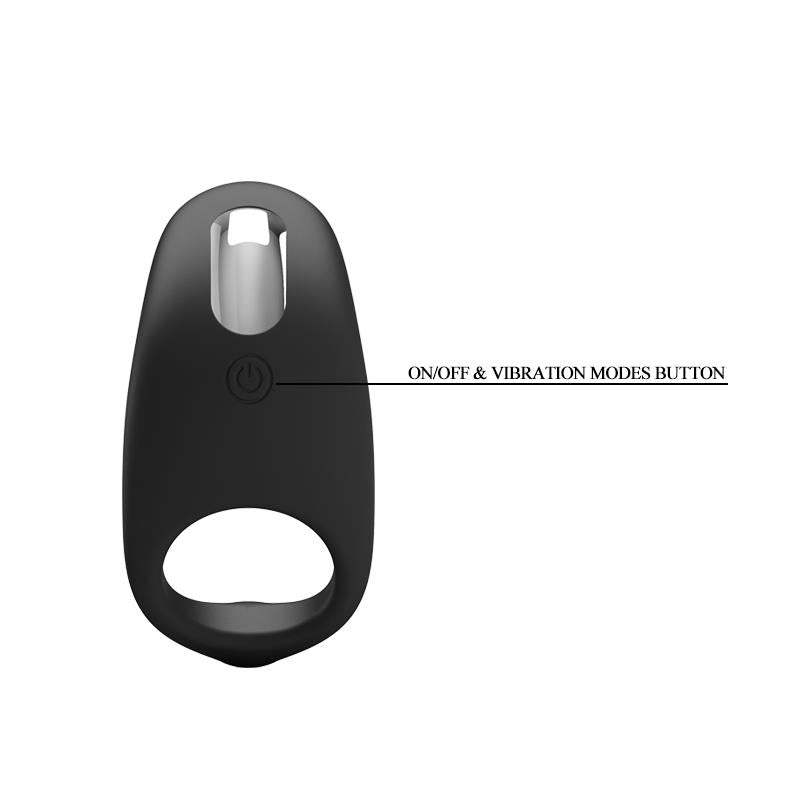 PRETTYLOVE - ANILLO VIBRADOR GEMMA USB SILICONA NEGRO