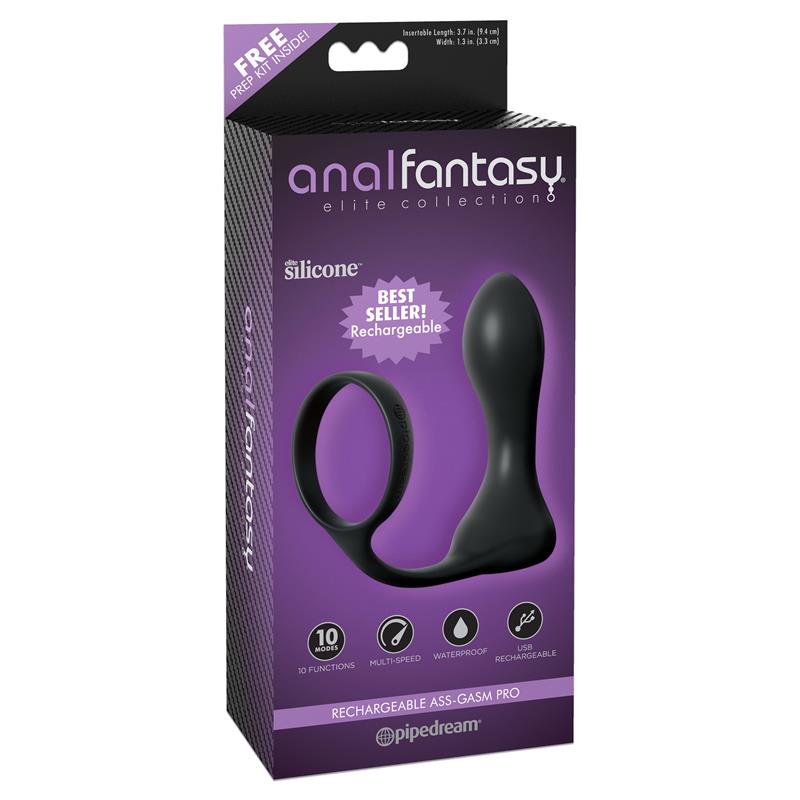 ANAL FANTASY ELITE - ANILLO Y PLUG ANAL CON VIBRACIÓN NEGRO